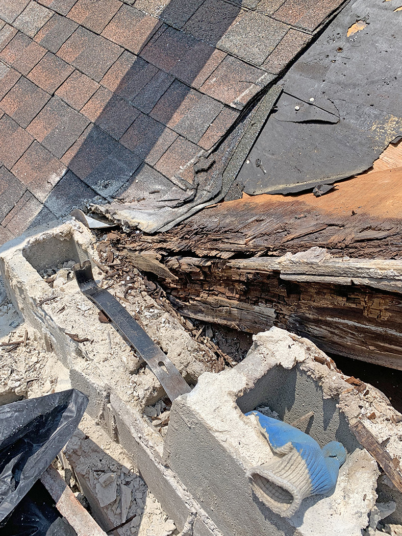 Brick chimney roof damage 6